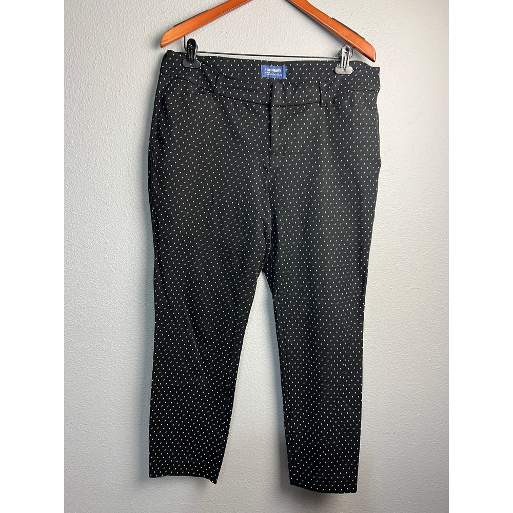 Old Navy Pixie Pant Black White Dotted Mid-Rise Ankle Trousers 14 Reg 27" Inseam